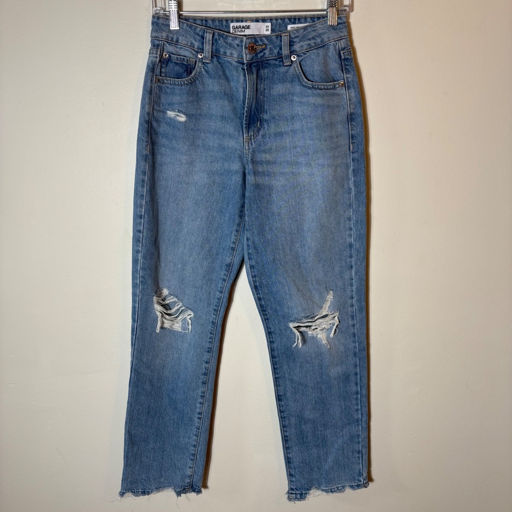 Garage Denim Vintage Straight Distressed Jeans Light Wash Size 25